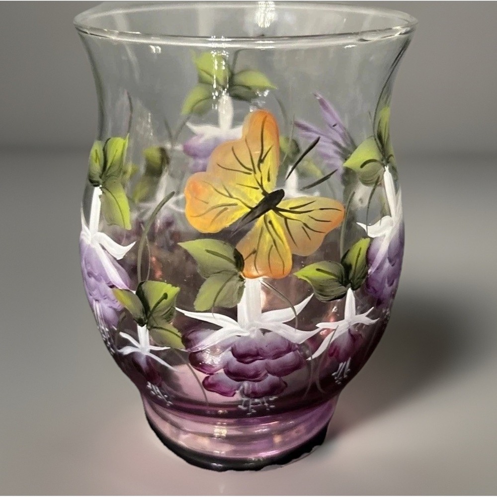 Tamarack MLV Hand Painted Glass Votive Candle Holder Hummingbird Butterfly Art